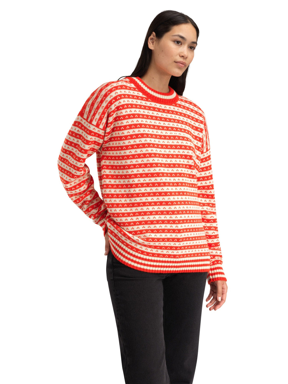 Dale of Norway Skipsleia Unisex Wool Sweater Roth Red - Natural White – Studio Womens Front View