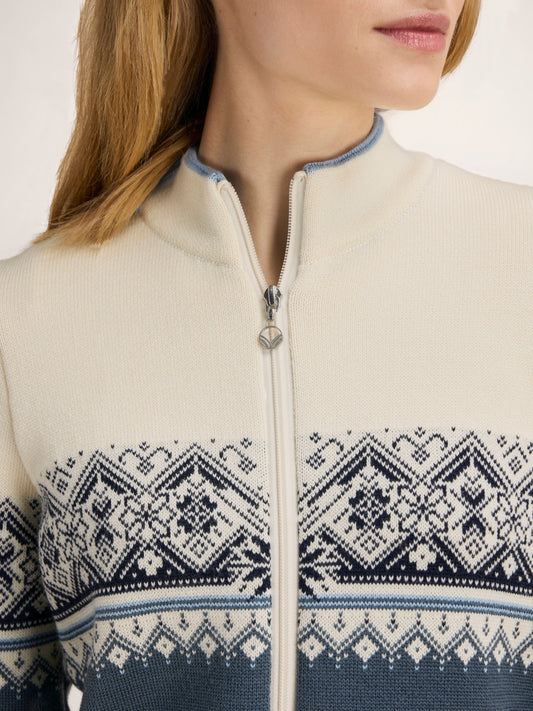 Dale Of Norway MORITZ Merino-Strickjacke Damen | Steel - Offwhite - Navy | Detail | DALE-85941-C04-04