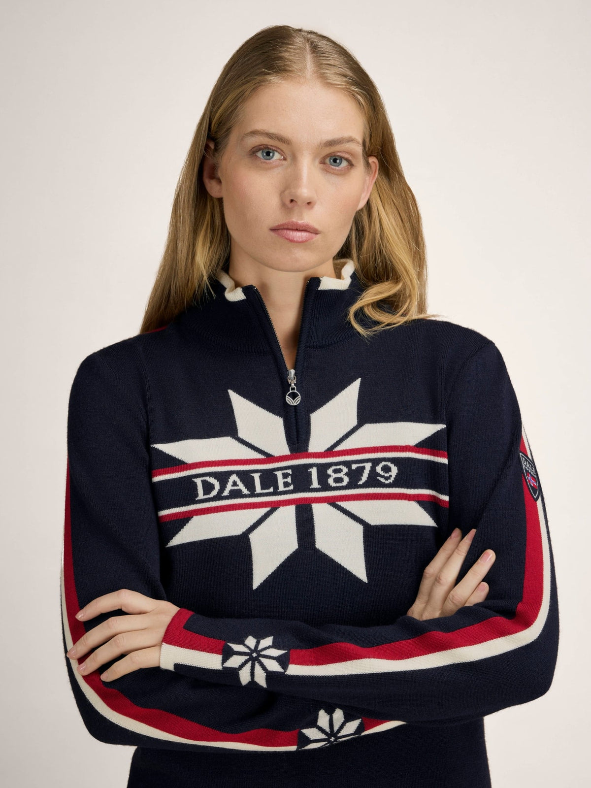 Dale Of Norway NÅLE Merino-Pullover Damen | Navy - Offwhite - Red Rose | Studio | DALE-96441-C00-00