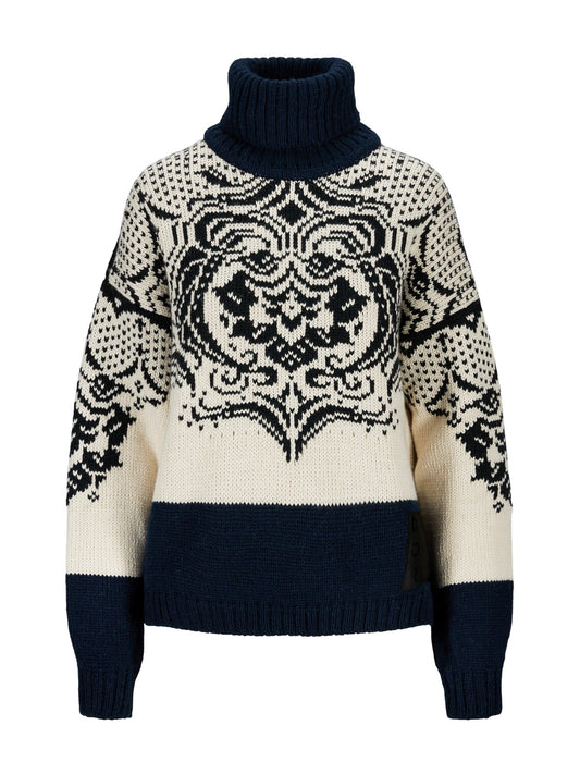 Dale Of Norway BLOMDALEN FEM SWEATER Blanc cassé Noir Bleu marine XL - PeakStyle