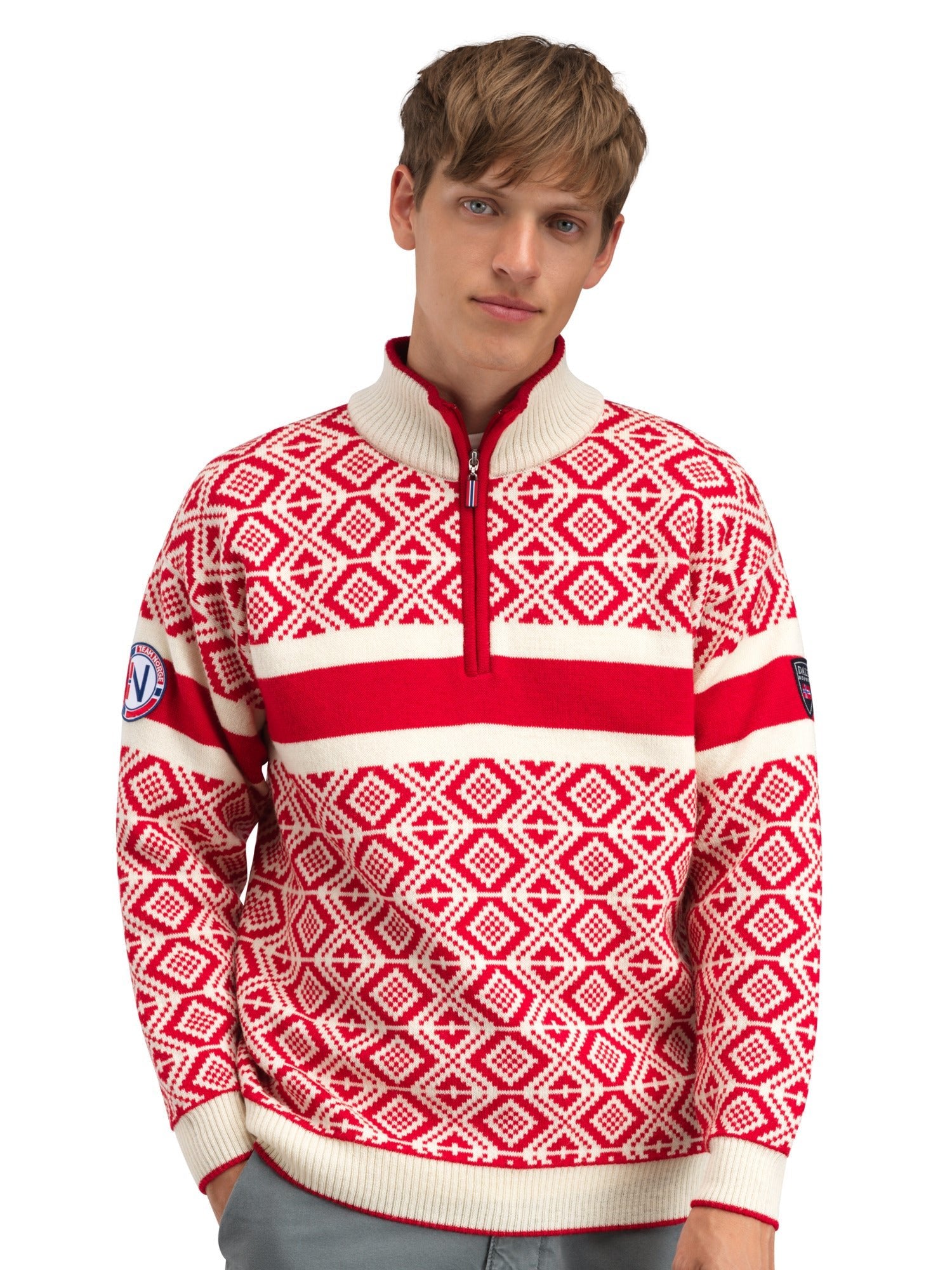 Jersey Dale Of Norway M TEAM NORWAY CORTINA MASC SWEATER Raspberry Offwhite 3XL - PeakStyle