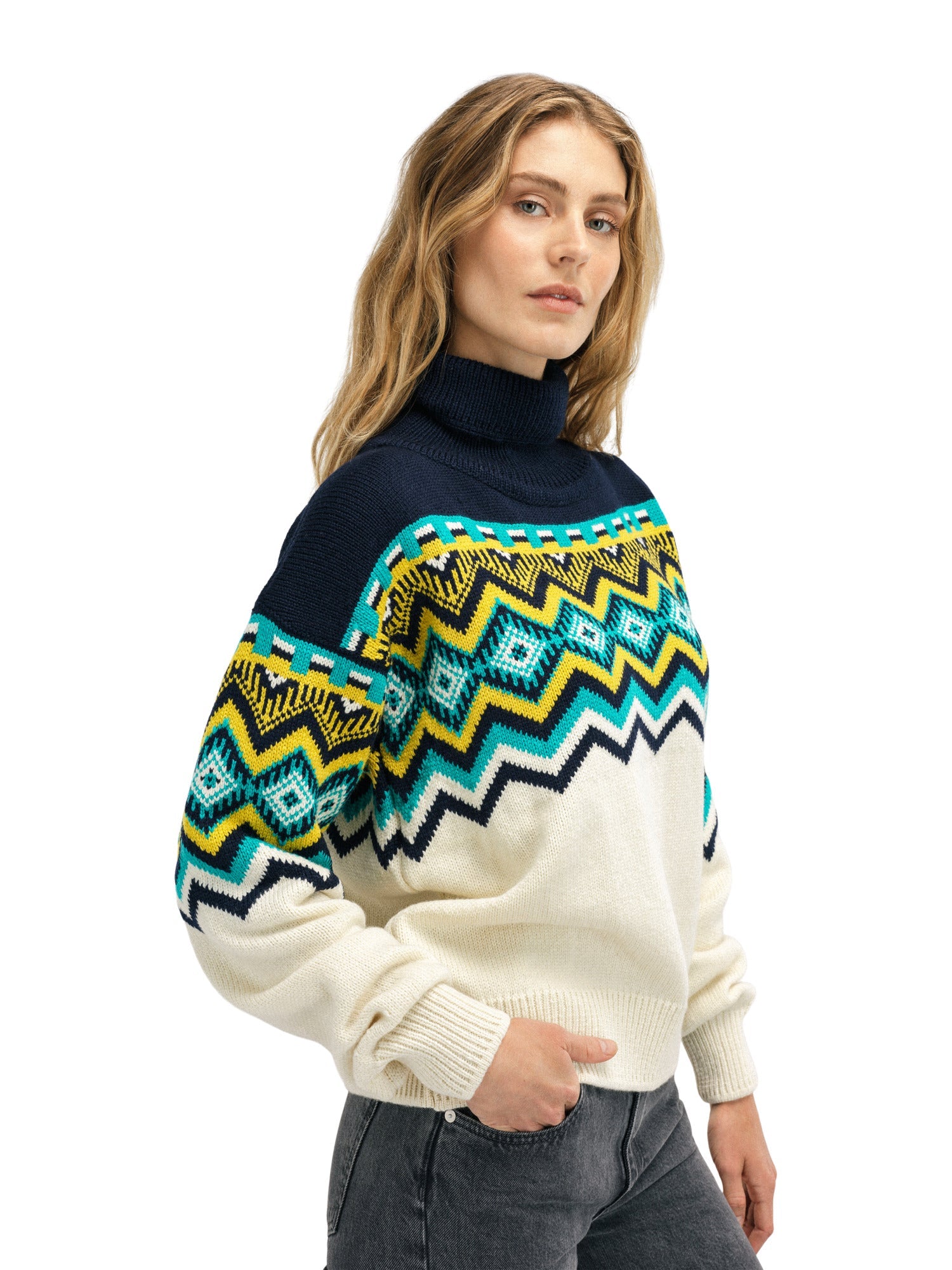 Dale Of Norway W RANDABERG FEM SWEATER OffWhite Navy Peacock XL - PeakStyle