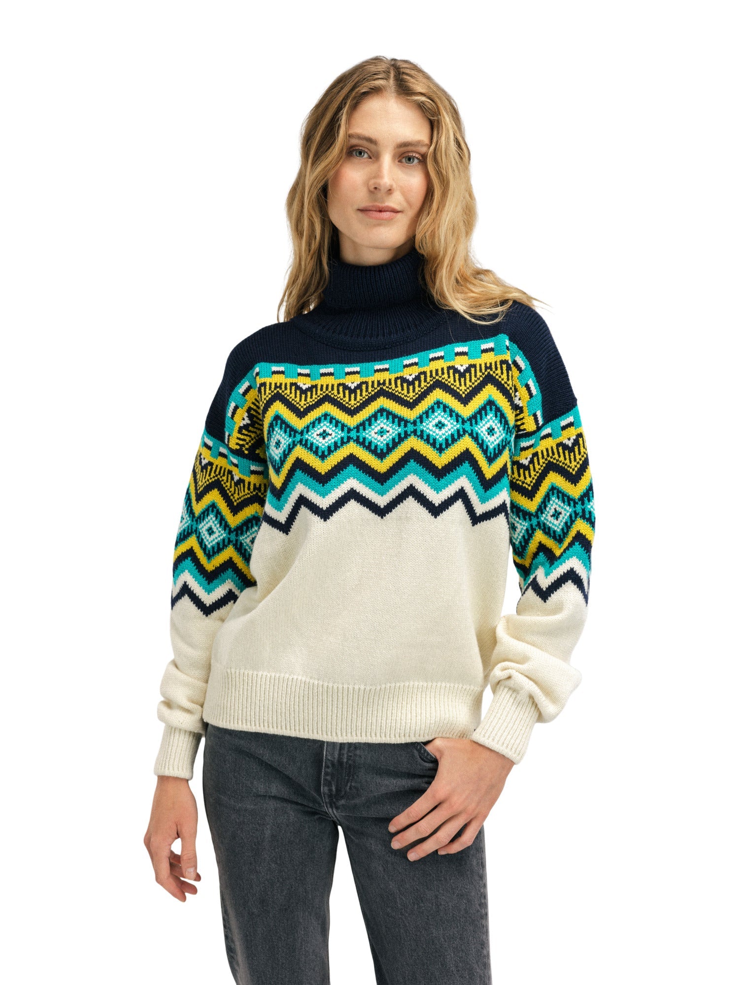 Dale Of Norway W RANDABERG FEM SWEATER OffWhite Navy Peacock XL - PeakStyle