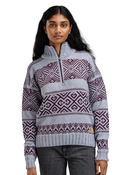 Dale Of Norway W RASLETIND FEM SWEATER Bleu clair Mel Wine XL - PeakStyle