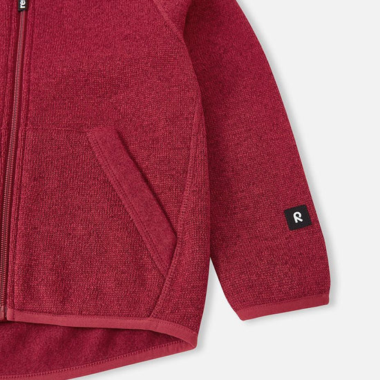Reima Hopper Kids' Fleece Jacket in Cranberry: Close-up of the Pocket and Sleeves