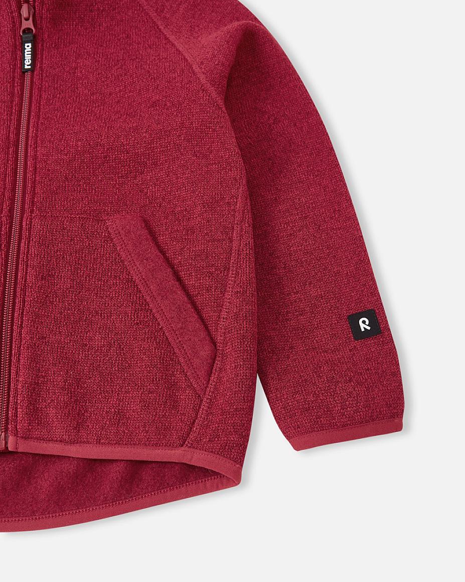 Reima Hopper Kids' Fleece Jacket in Cranberry: Close-up of the Pocket and Sleeves
