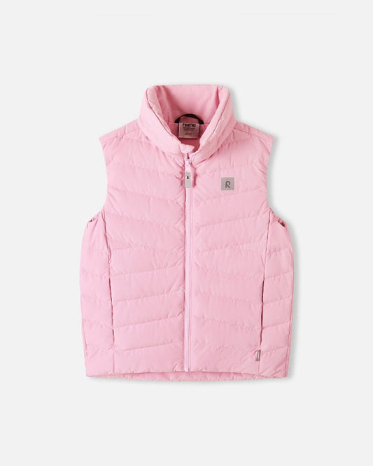 Chaleco de plumón Reima Kivimo para niños, gris y rosa – Foto del producto (parte delantera)