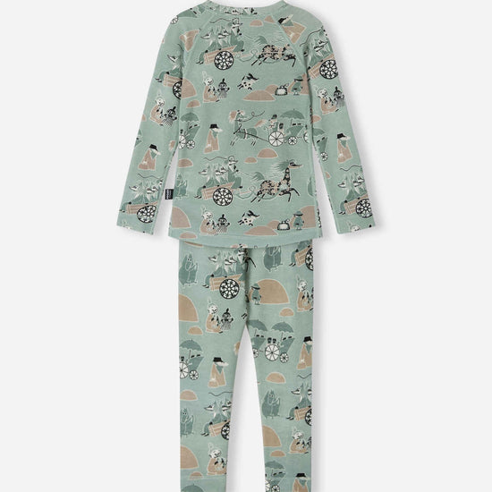 Ensemble de sous-vêtements fonctionnels Reima Moomin Trivsam pour tout-petits, couleur Airy Green – Photo du dos du produit