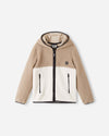 Chaqueta de felpa Reima Muhkea para niños, color beige tierra – Foto del producto (parte delantera)