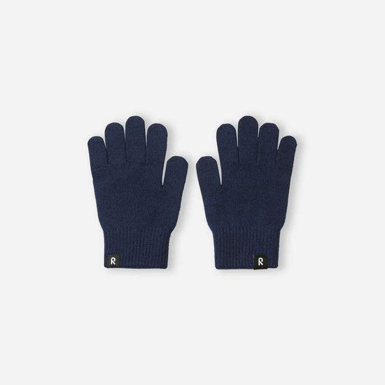 Guantes de merino con dedos Reima Sormin para niños, color azul marino – Foto del producto (parte delantera)