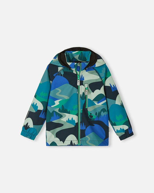 Chaqueta softshell Reima Vantti para niños en azul brillante – Foto del producto (vista frontal)