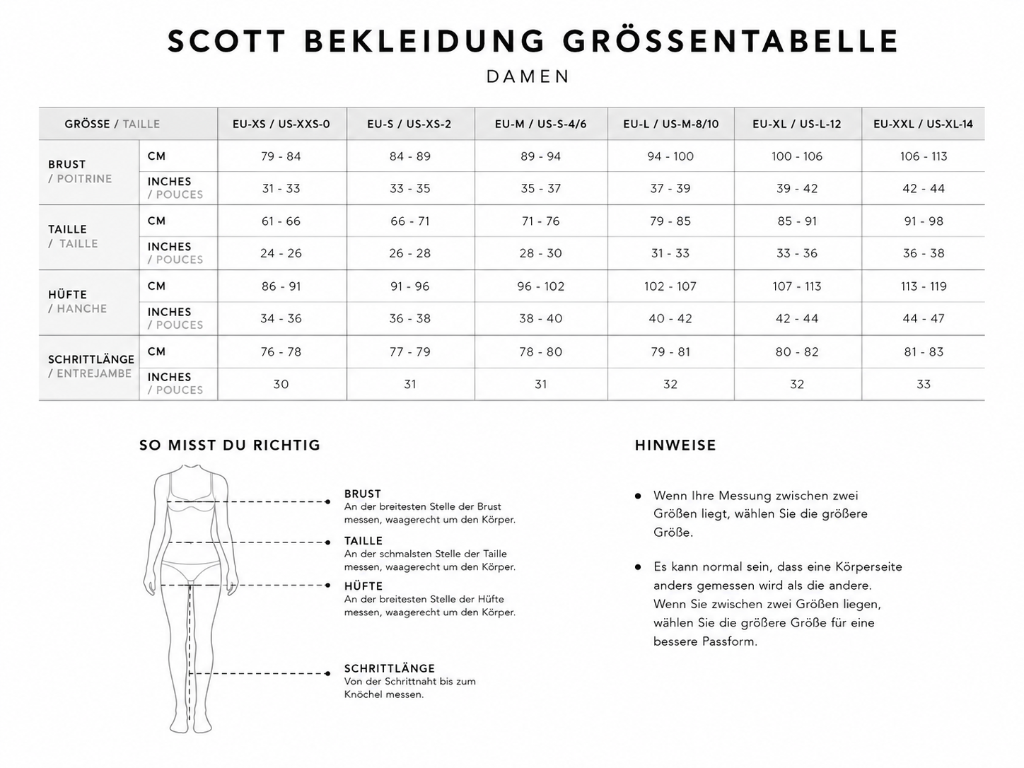 Größentabelle